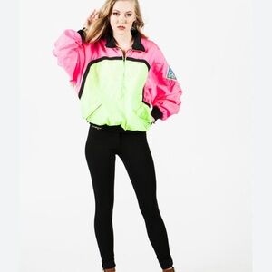 Women’s size large Hotdogger vintage 90’s Graphic Windbreaker hot pink & aqua